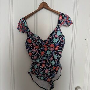 Floral ladies One Piece Swimsuit - Blue and Pink